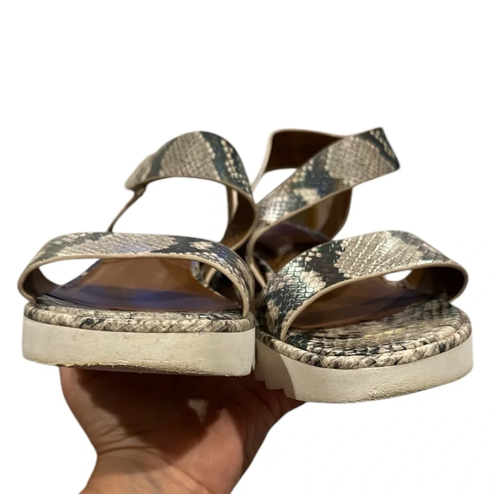 FRANCO SARTO CHIARA Holographic SNAKESKIN PLATFORM GRAY BROWN CORK SANDALS 9